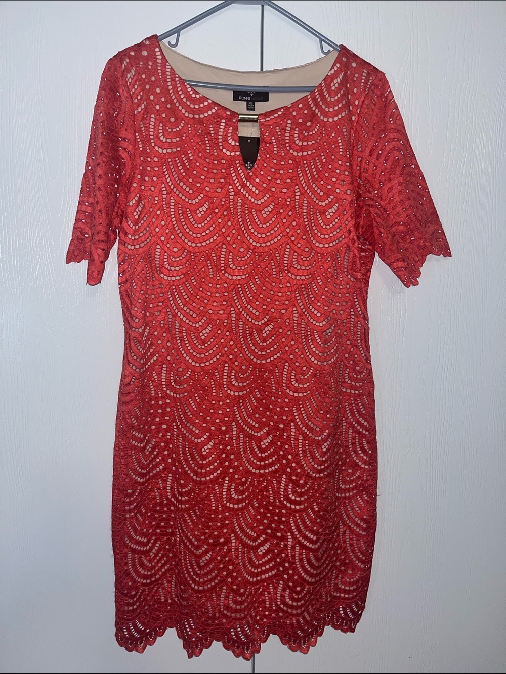 Ronni Nicole Coral Lace Overlay Dress